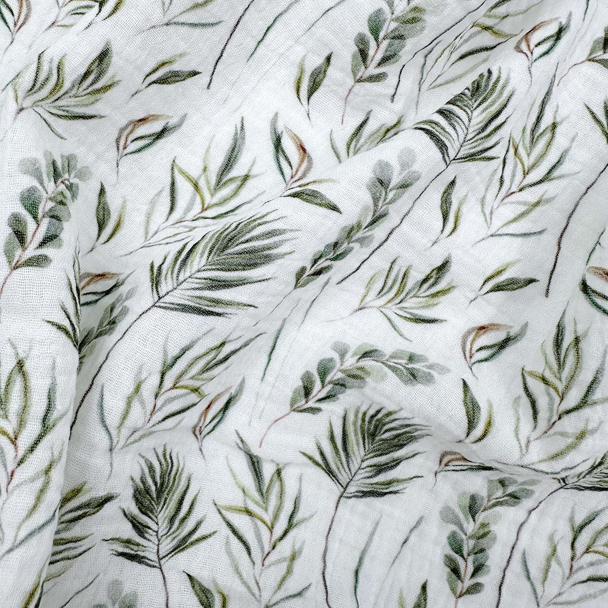 Double Gauze Cotton Fabric with Plant and Leaf Print