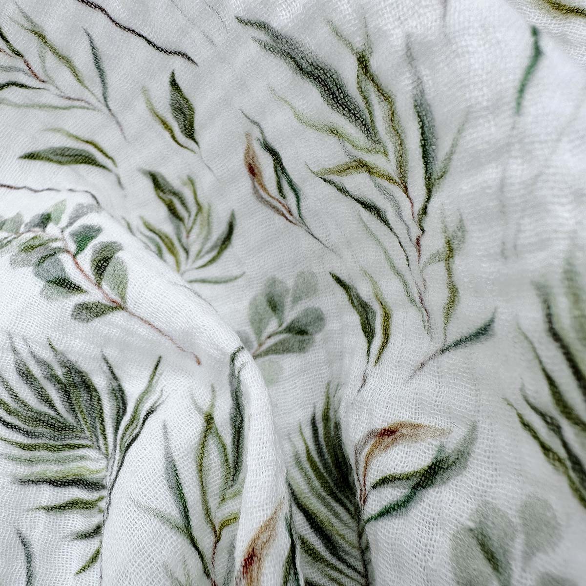 Double Gauze Cotton Fabric with Plant and Leaf Print