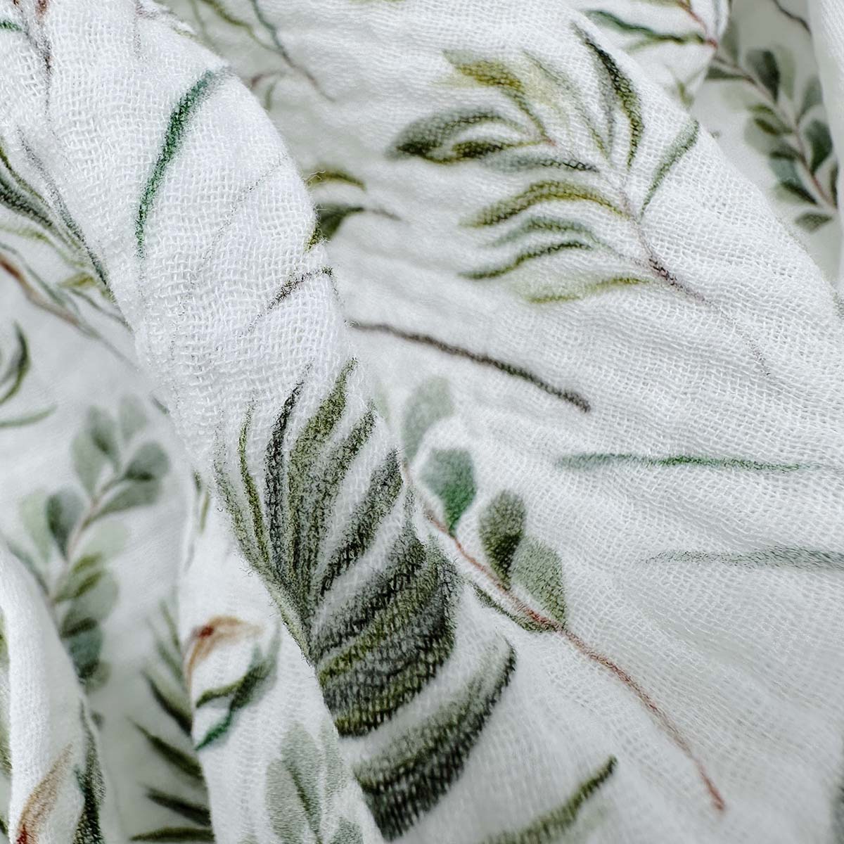 Double Gauze Cotton Fabric with Plant and Leaf Print