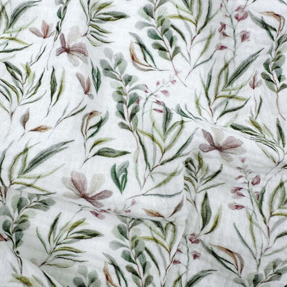 Double Gauze Cotton Fabric with Green Branches Print