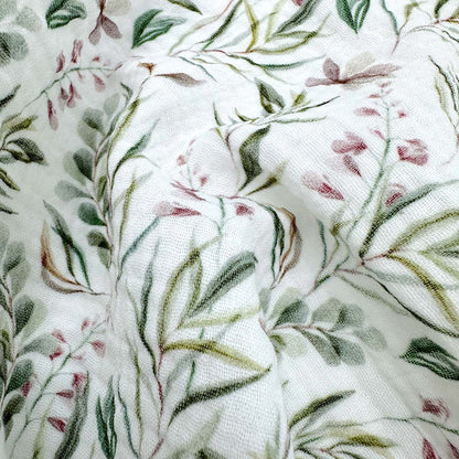 Double Gauze Cotton Fabric with Green Branches Print