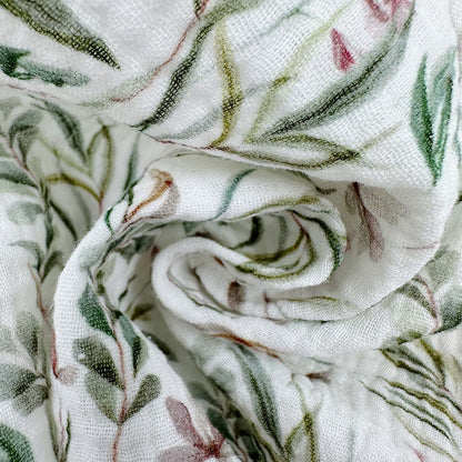 Double Gauze Cotton Fabric with Green Branches Print