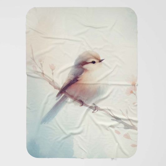 Adorable little bird on a branch - Throw Blanket