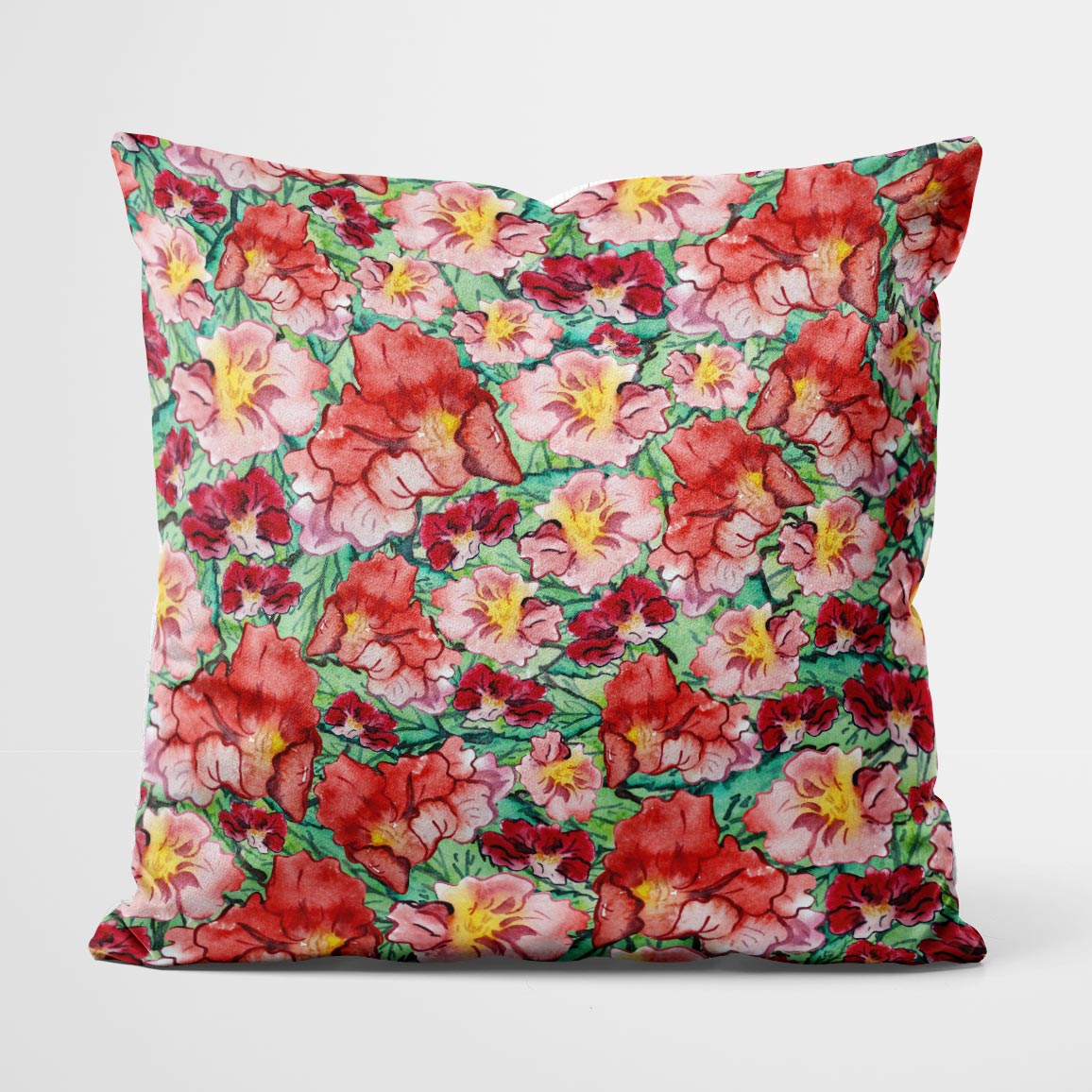 Flores rojas sobre turquesa - Almohada