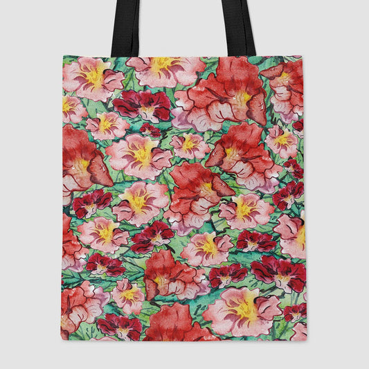 Cushion With Red Flowers On Turquoise - Tote Bag