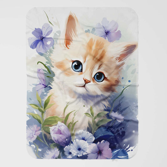 Cute Kitten in Flowers - Throw Blanket