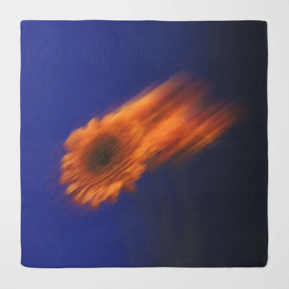 Dark Blue Silk Scarf with Blurred Orange flower