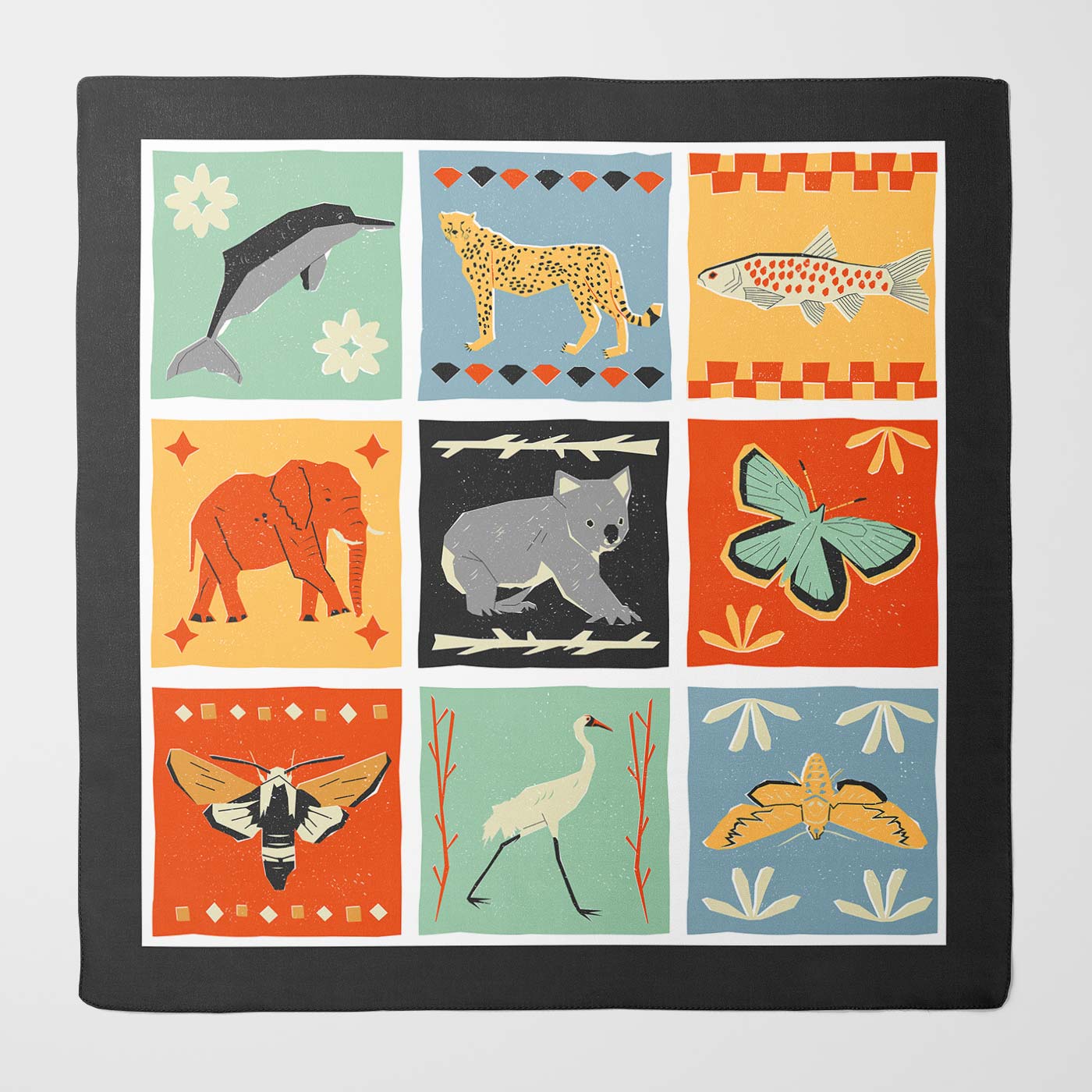 Retro Animal Collage Silk Scarf