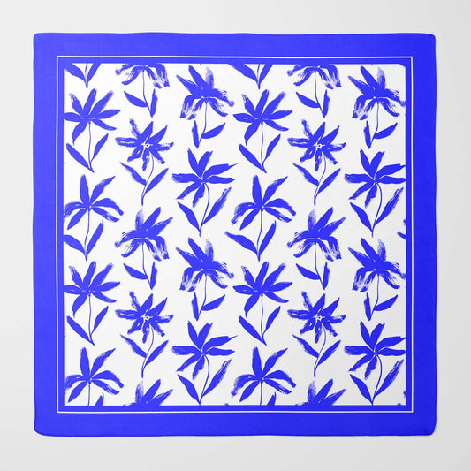 Royal blue flower silk scarf