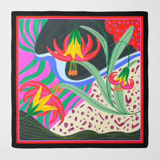 Silk Scarf with Lilies on Bright Decorative Background