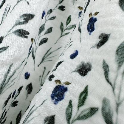 Cotton Double Gauze - Print With Blue Flowers