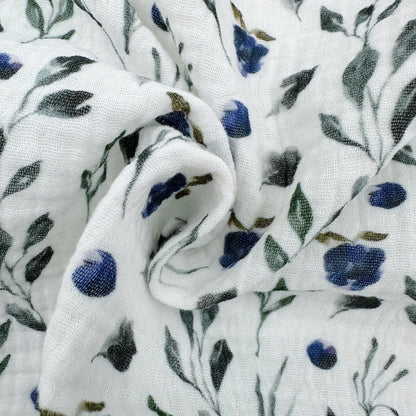 Cotton Double Gauze - Print With Blue Flowers