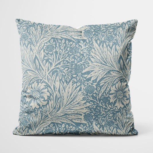 Antique Beige Flowers On Blue - Pillow